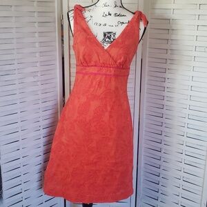 Lilly Pulitzer orange burnt sleeveless shoulder ties high waist embroidery dress